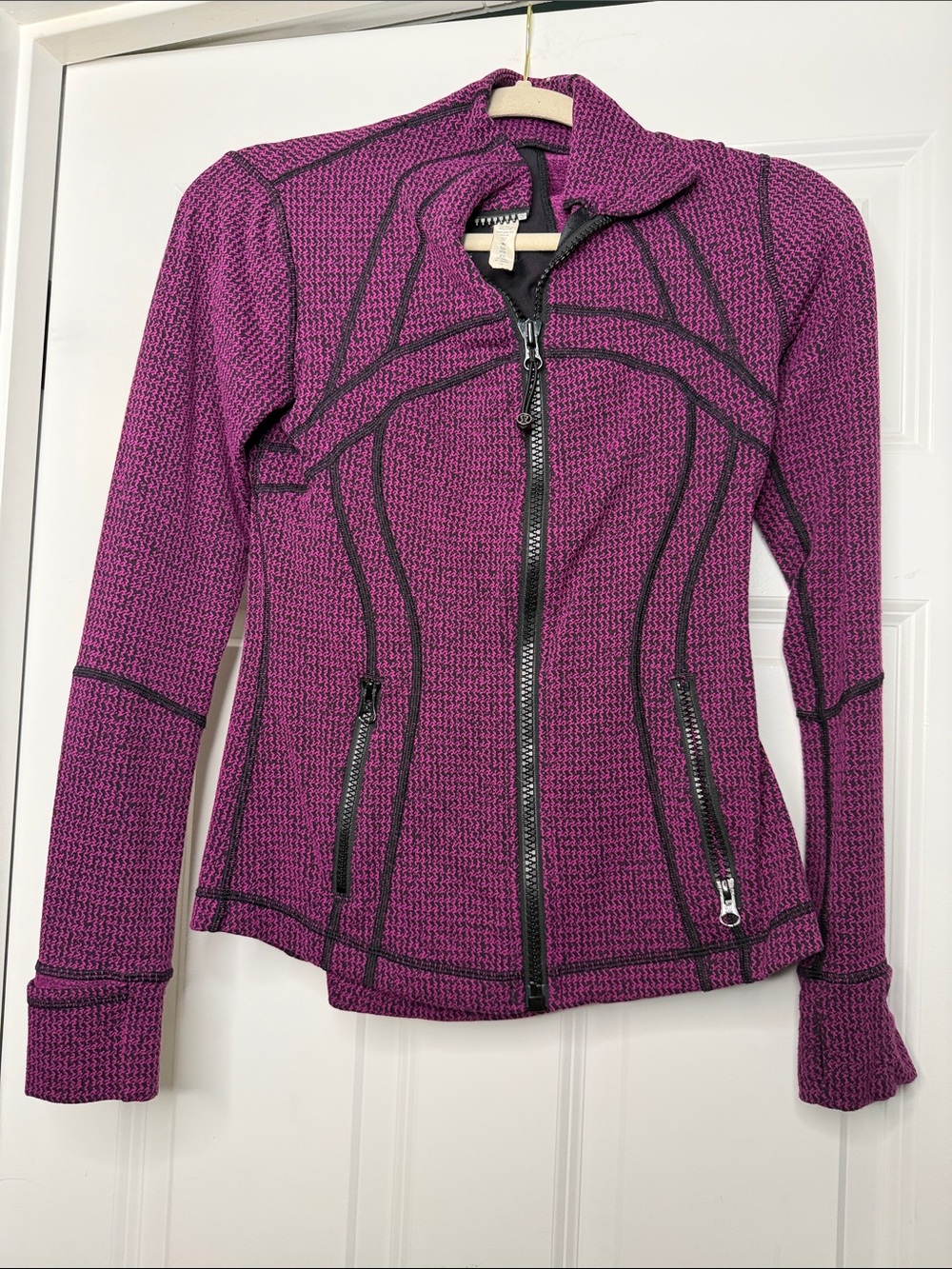 Vintage Lululemon Women's Magenta Zip-Front Knit Jacket with vent in back